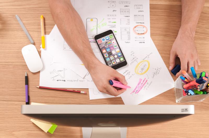 Creative workspace where digital products and online courses are being developed